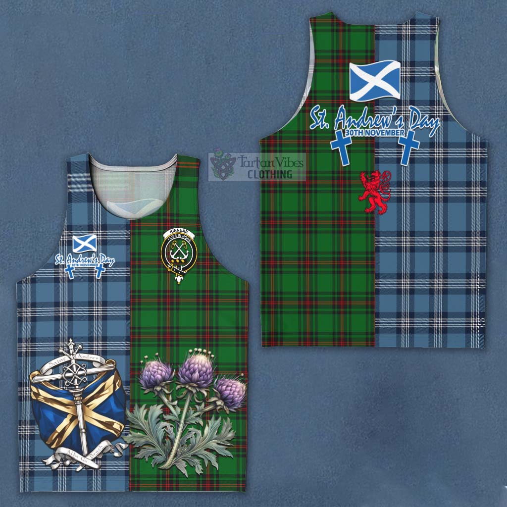 Tartan Vibes Clothing Kinnear Tartan Men's Tank Top Happy St. Andrew's Day Half Tartan Style