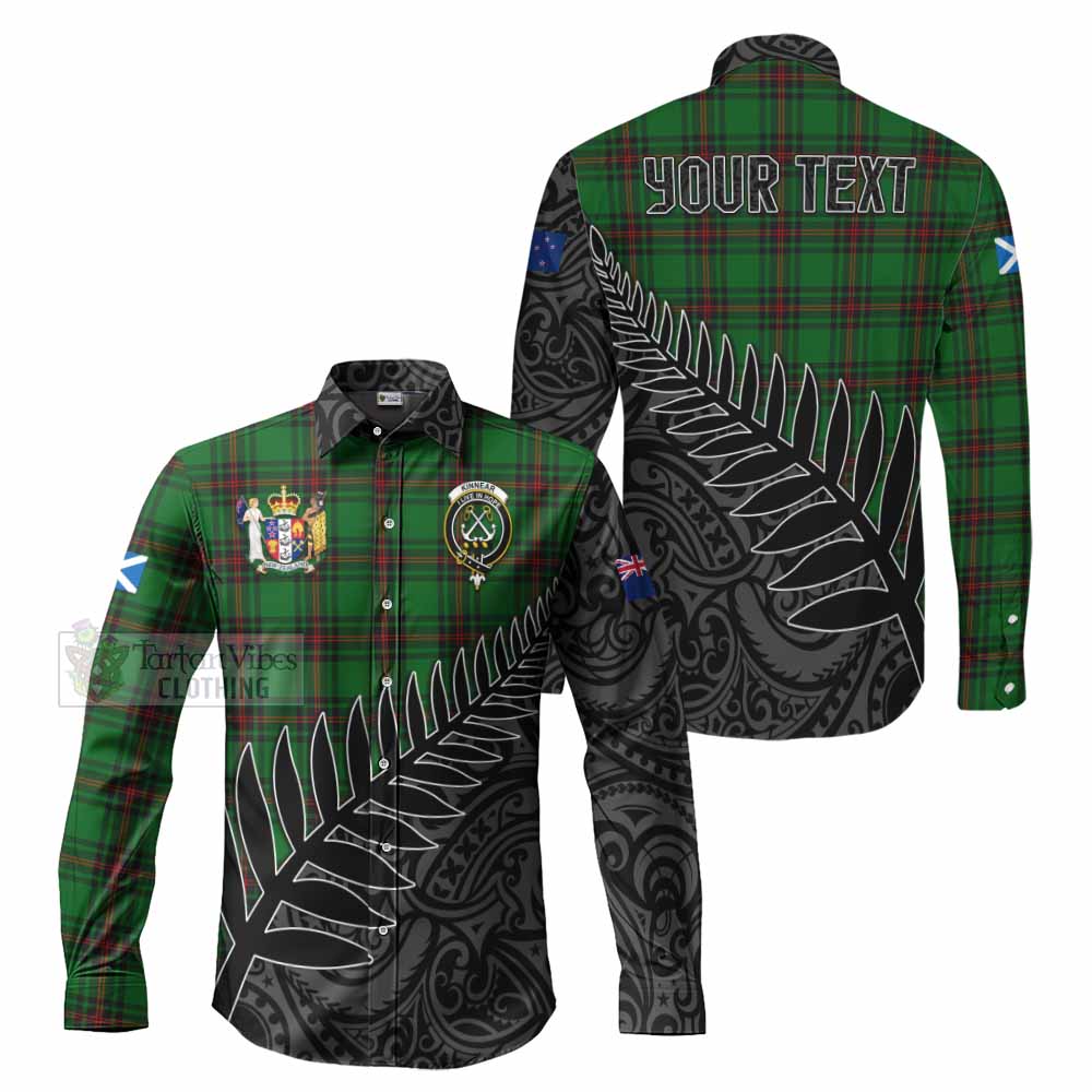 Tartan Vibes Clothing Kinnear Crest Tartan Long Sleeve Button Shirt with New Zealand Silver Fern Half Style