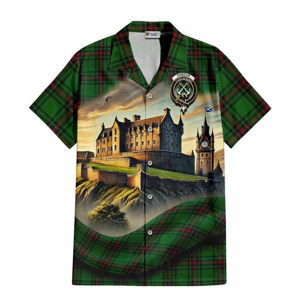 Tartan Vibes Clothing Kinnear Tartan Family Crest Short Sleeve Button Shirt with Scottish Ancient Castle Style