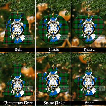 Kinnear Tartan Christmas Ceramic Ornaments with Family Crest and Scotland Map