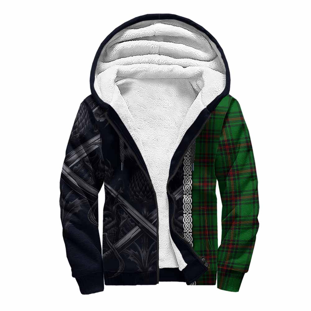 Tartan Vibes Clothing Kinnear Tartan Sherpa Hoodie with Family Crest Cross Sword Thistle Celtic Vibes