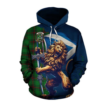 Kinnear Tartan Family Crest Cotton Hoodie with Scottish Majestic Lion
