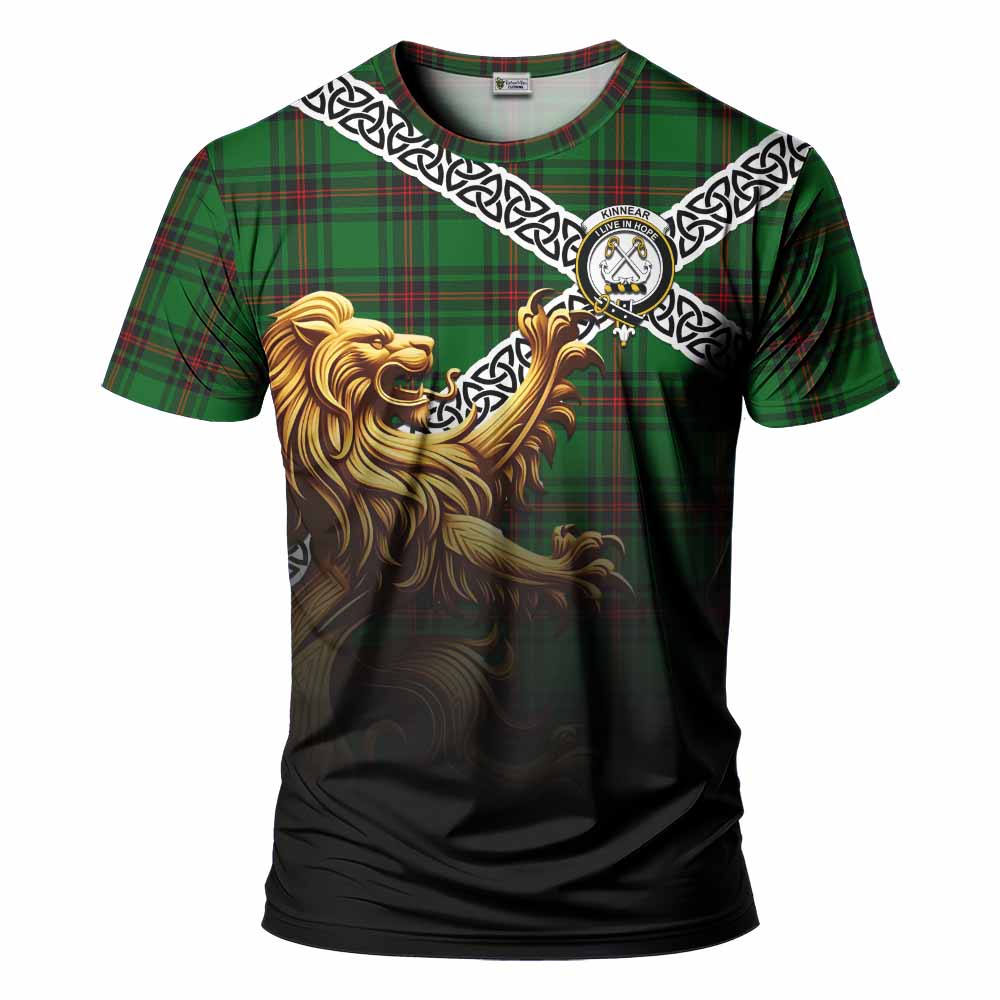 Tartan Vibes Clothing Kinnear Crest Tartan T-Shirt with Golden Lion Emblem Celtic Style