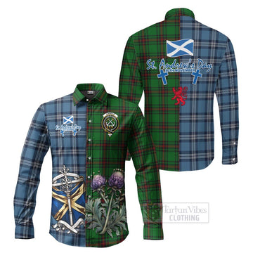 Kinnear Tartan Long Sleeve Button Shirt Happy St. Andrew's Day Half Tartan Style