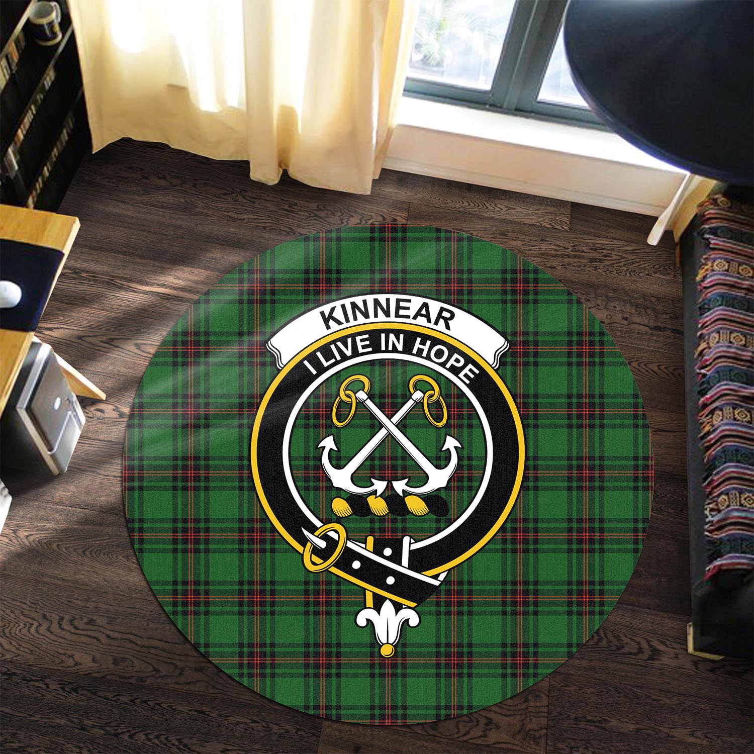 kinnear-tartan-round-rug-with-family-crest