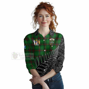 Tartan Vibes Clothing Kinnear Crest Tartan Women's Casual Shirt with New Zealand Silver Fern Half Style