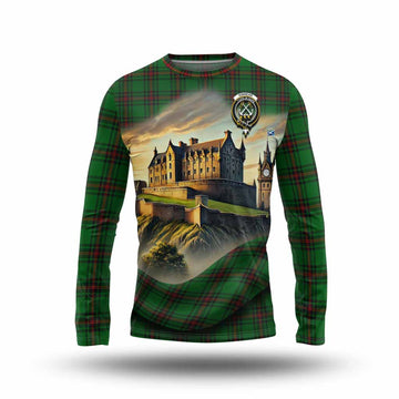 Kinnear Tartan Family Crest Long Sleeve T-Shirt with Scottish Ancient Castle Style