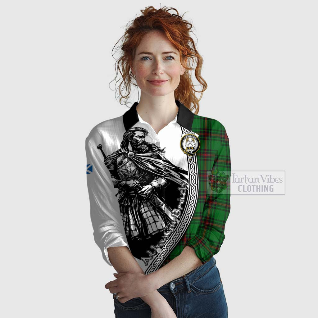 Tartan Vibes Clothing Kinnear Tartan Clan Crest Women's Casual Shirt with Highlander Warrior Celtic Style
