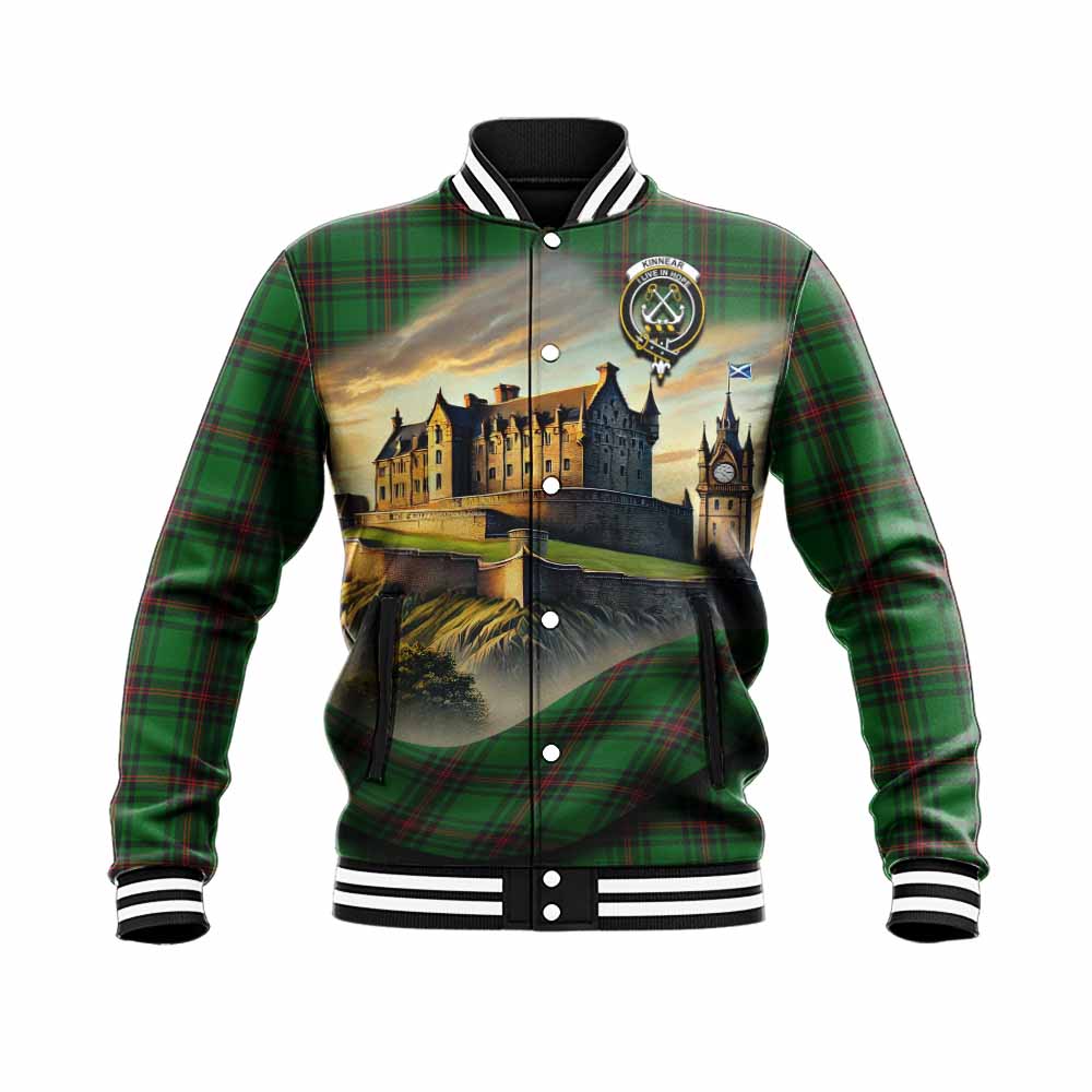 Tartan Vibes Clothing Kinnear Tartan Family Crest Baseball Jacket with Scottish Ancient Castle Style