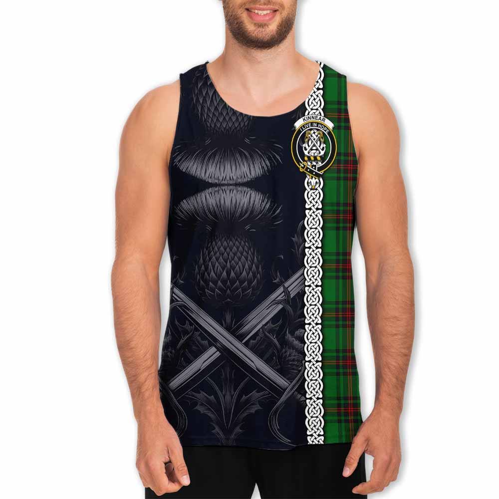 Tartan Vibes Clothing Kinnear Tartan Men's Tank Top with Family Crest Cross Sword Thistle Celtic Vibes