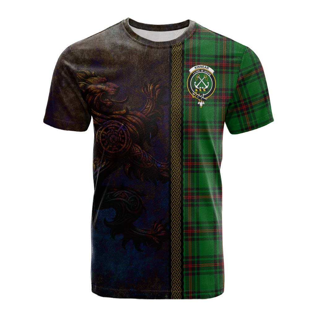 Tartan Vibes Clothing Kinnear Tartan Family Crest Cotton T-shirt Alba Gu Brath Be Brave Lion Ancient Style