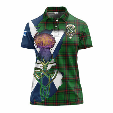 Kinnear Tartan Family Crest Women's Polo Shirt Scottish Thistle Celtic Inspired