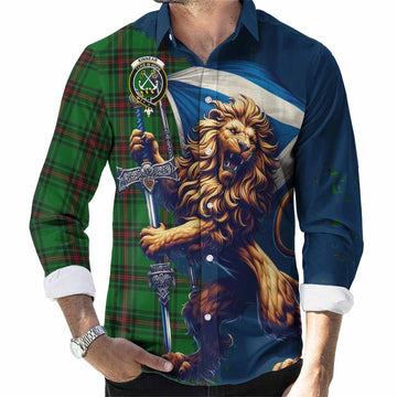 Kinnear Tartan Family Crest Long Sleeve Button Shirt with Scottish Majestic Lion