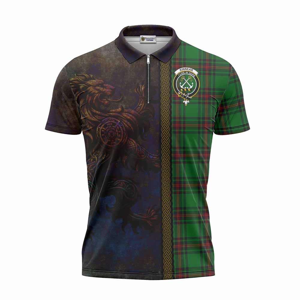 Tartan Vibes Clothing Kinnear Tartan Family Crest Zipper Polo Shirt Alba Gu Brath Be Brave Lion Ancient Style