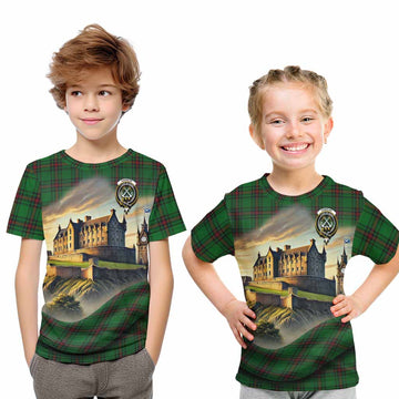 Kinnear Tartan Family Crest Kid T-Shirt with Scottish Ancient Castle Style