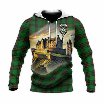 Tartan Vibes Clothing Kinnear Tartan Family Crest Knitted Hoodie with Scottish Ancient Castle Style