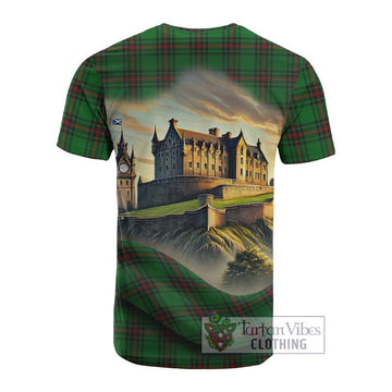 Kinnear Tartan Family Crest Cotton T-shirt with Scottish Ancient Castle Style