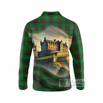 Tartan Vibes Clothing Kinnear Tartan Family Crest Long Sleeve Polo Shirt with Scottish Ancient Castle Style