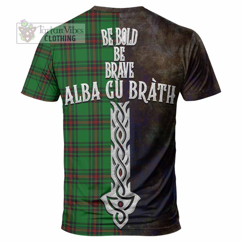 Tartan Vibes Clothing Kinnear Tartan Family Crest T-Shirt Alba Gu Brath Be Brave Lion Ancient Style