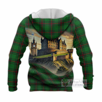 Tartan Vibes Clothing Kinnear Tartan Family Crest Knitted Hoodie with Scottish Ancient Castle Style