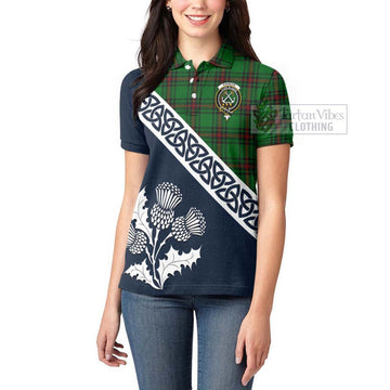 Tartan Vibes Clothing Kinnear Tartan Women's Polo Shirt Featuring Thistle and Scotland Map