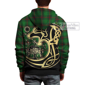 Kinnear Tartan Hoodie with Family Crest Celtic Wolf Style - Tartan Vibes Clothing