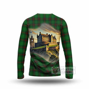 Kinnear Tartan Family Crest Long Sleeve T-Shirt with Scottish Ancient Castle Style