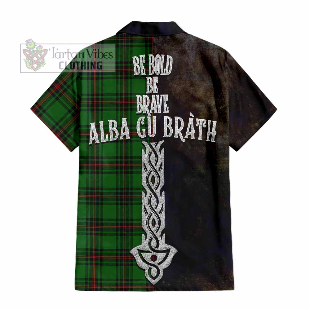Tartan Vibes Clothing Kinnear Tartan Family Crest Short Sleeve Button Shirt Alba Gu Brath Be Brave Lion Ancient Style