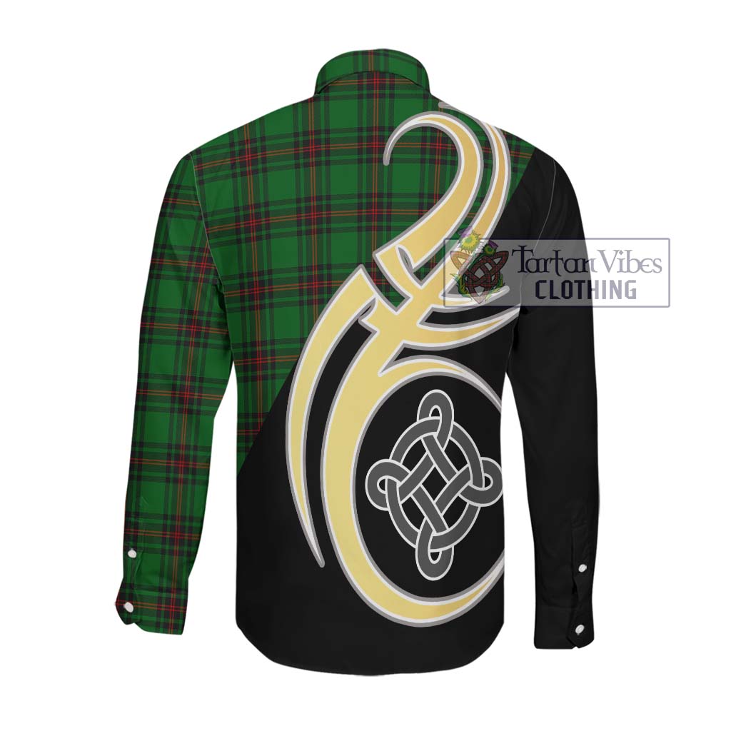 Kinnear Tartan Long Sleeve Button Shirt with Family Crest and Celtic Symbol Style Men's Shirt - Tartan Vibes Clothing