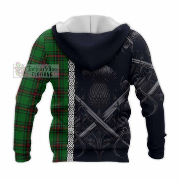 Tartan Vibes Clothing Kinnear Tartan Knitted Hoodie with Family Crest Cross Sword Thistle Celtic Vibes