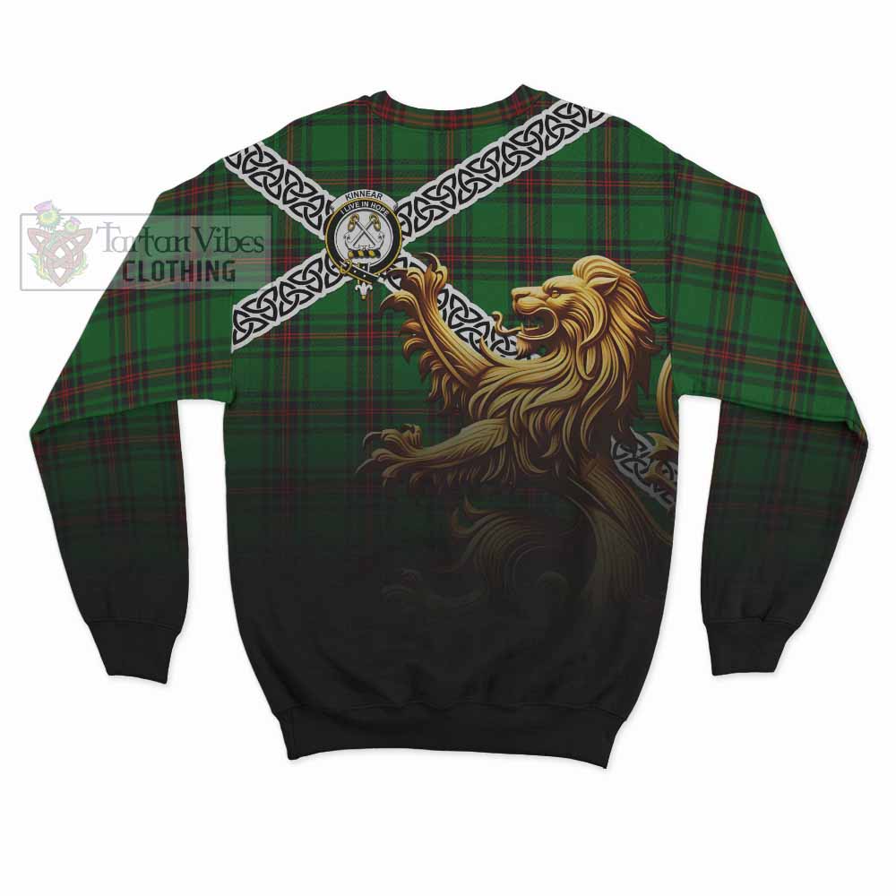Tartan Vibes Clothing Kinnear Crest Tartan Sweatshirt with Golden Lion Emblem Celtic Style
