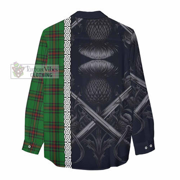 Kinnear Tartan Women's Casual Shirt with Family Crest Cross Sword Thistle Celtic Vibes
