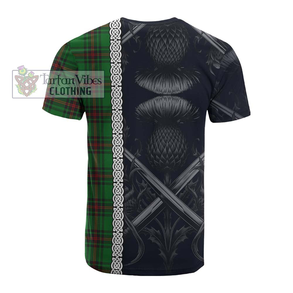 Tartan Vibes Clothing Kinnear Tartan Cotton T-shirt with Family Crest Cross Sword Thistle Celtic Vibes