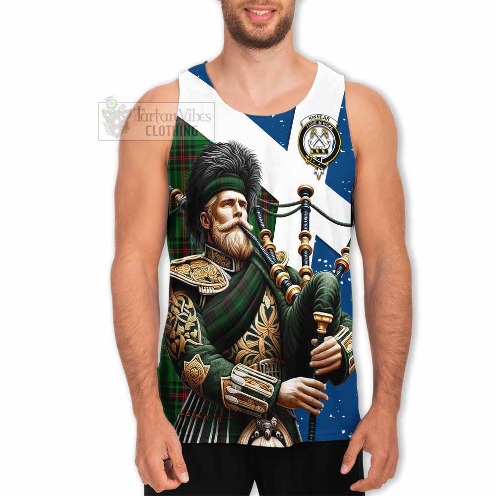 Kinnear Tartan Men's Tank Top with Family Crest Scottish Bagpiper Vibes