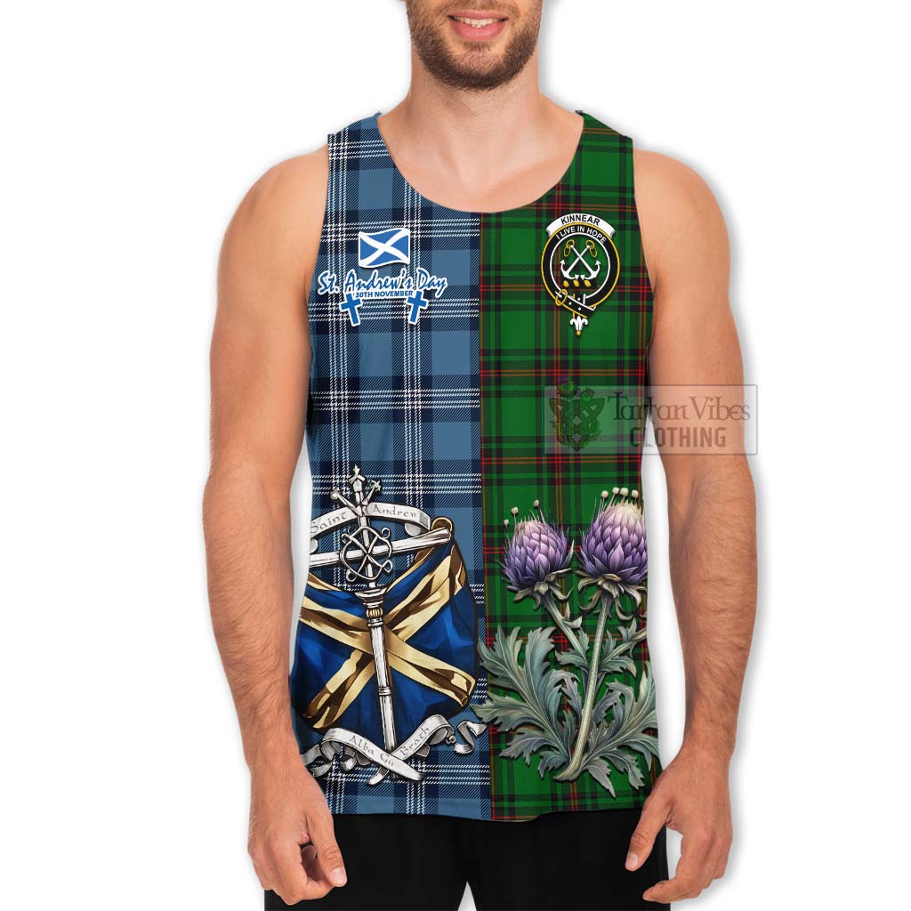 Tartan Vibes Clothing Kinnear Tartan Men's Tank Top Happy St. Andrew's Day Half Tartan Style