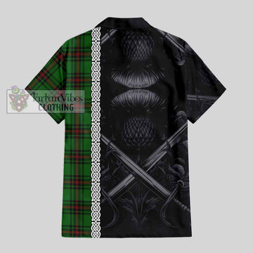 Kinnear Tartan Hawaiian Shirt with Family Crest Cross Sword Thistle Celtic Vibes