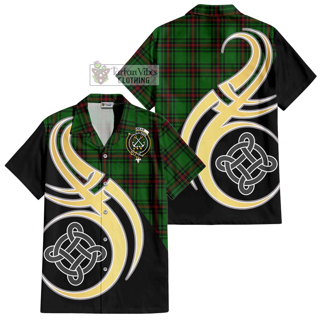 Kinnear Tartan Short Sleeve Button Shirt with Family Crest and Celtic Symbol Style - Tartan Vibes Clothing
