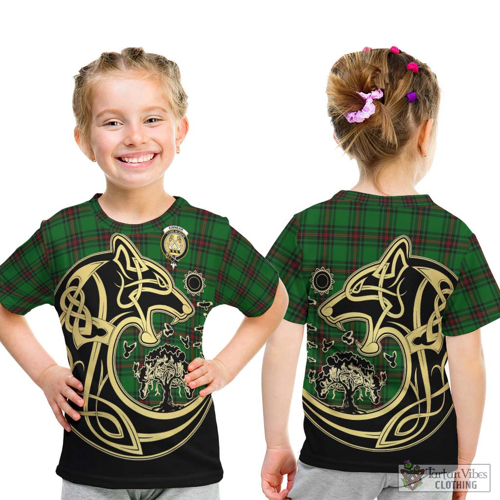 Kinnear Tartan Kid T-Shirt with Family Crest Celtic Wolf Style - Tartan Vibes Clothing