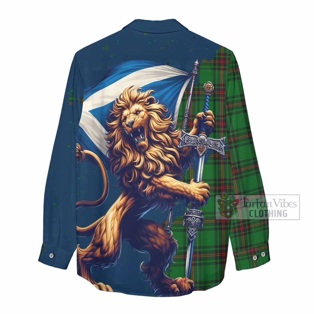 Tartan Vibes Clothing Kinnear Tartan Family Crest Women's Casual Shirt with Scottish Majestic Lion