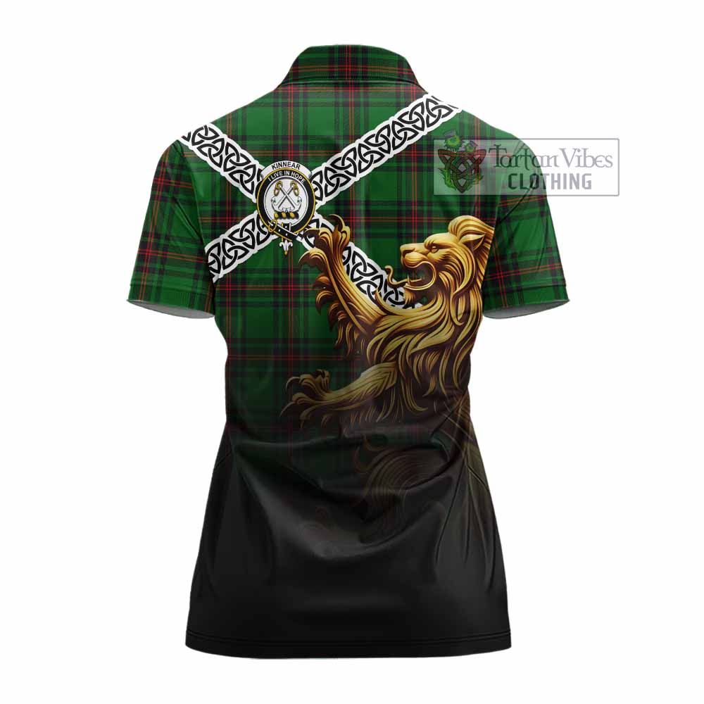 Tartan Vibes Clothing Kinnear Crest Tartan Women's Polo Shirt with Golden Lion Emblem Celtic Style