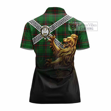 Kinnear Crest Tartan Women's Polo Shirt with Golden Lion Emblem Celtic Style