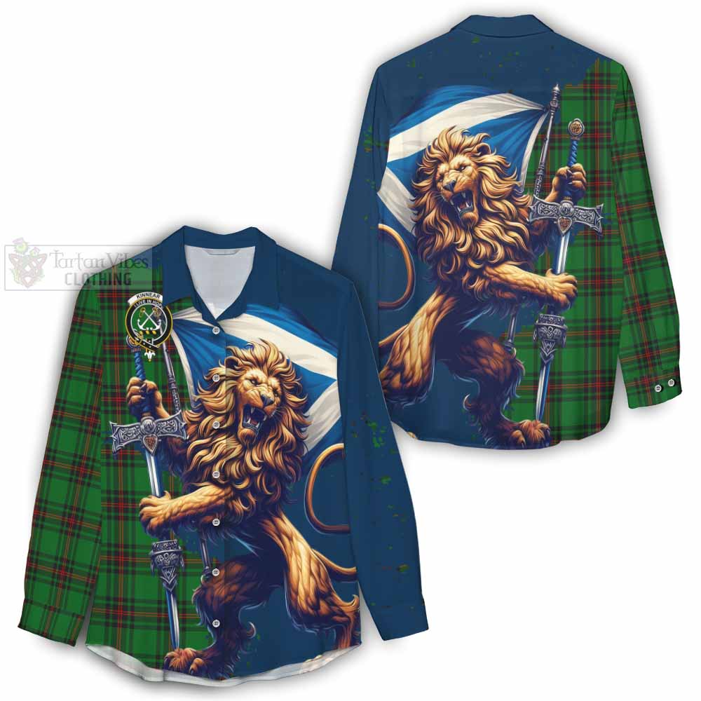 Tartan Vibes Clothing Kinnear Tartan Family Crest Women's Casual Shirt with Scottish Majestic Lion