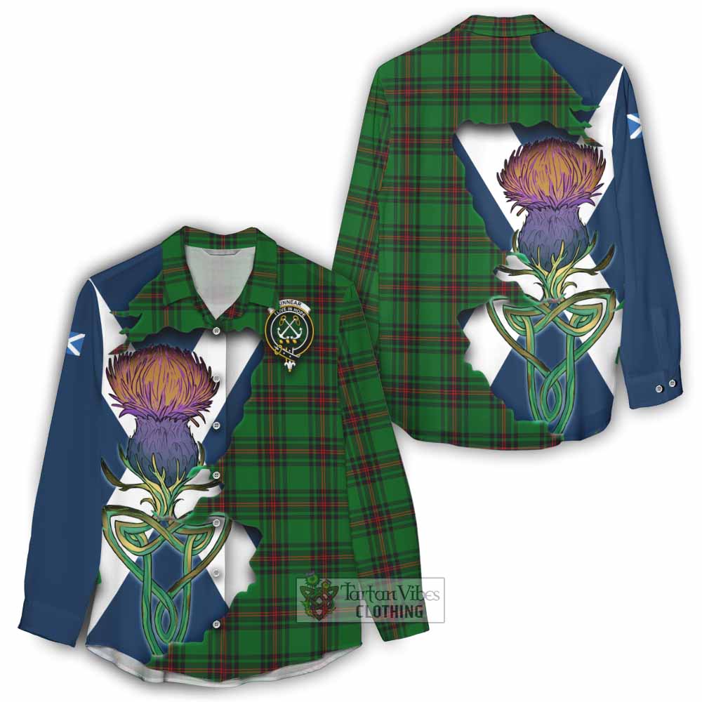 Tartan Vibes Clothing Kinnear Tartan Family Crest Women's Casual Shirt Scottish Thistle Celtic Inspired