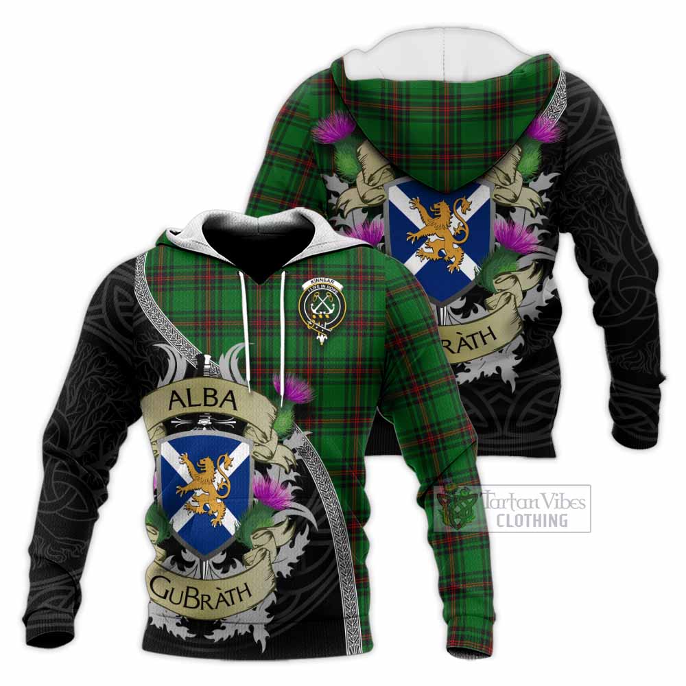 Tartan Vibes Clothing Kinnear Tartan Family Crest Knitted Hoodie Lion Rampant Royal Thistle Shield Celtic Inspired