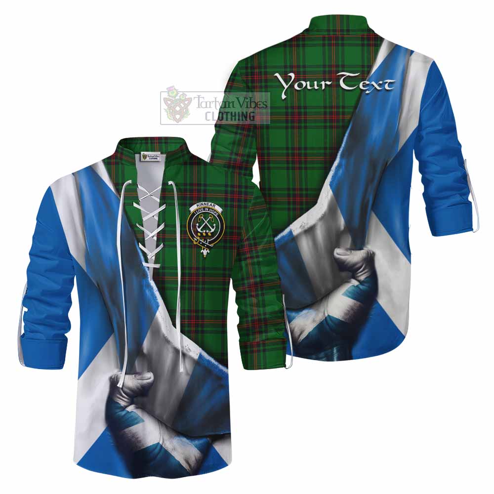 Tartan Vibes Clothing Kinnear Tartan Ghillie Kilt Shirt with Family Crest Scotland Patriotic Style