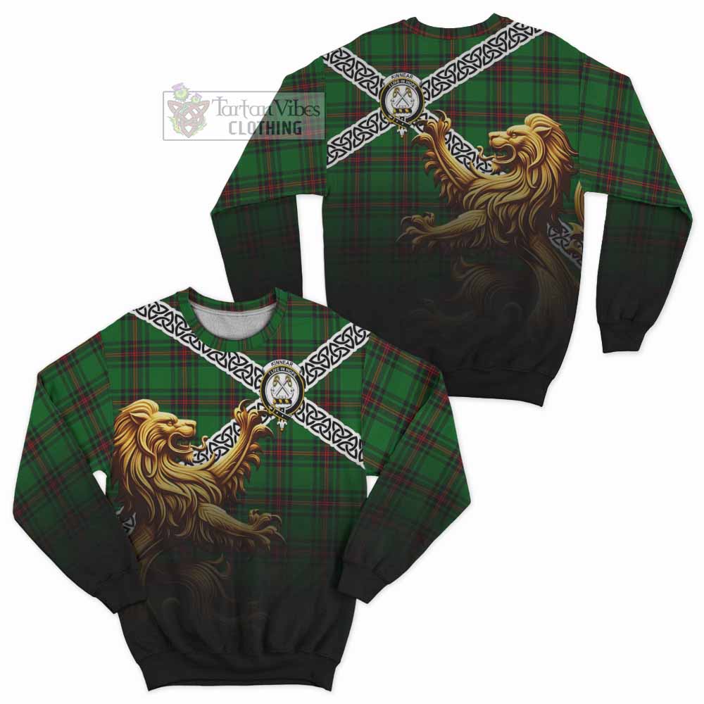 Tartan Vibes Clothing Kinnear Crest Tartan Sweatshirt with Golden Lion Emblem Celtic Style