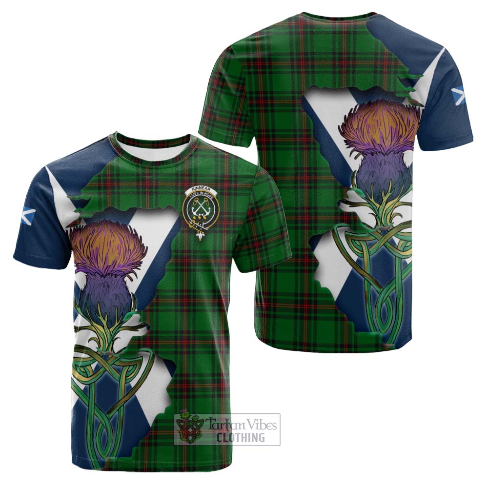 Tartan Vibes Clothing Kinnear Tartan Family Crest Cotton T-shirt Scottish Thistle Celtic Inspired