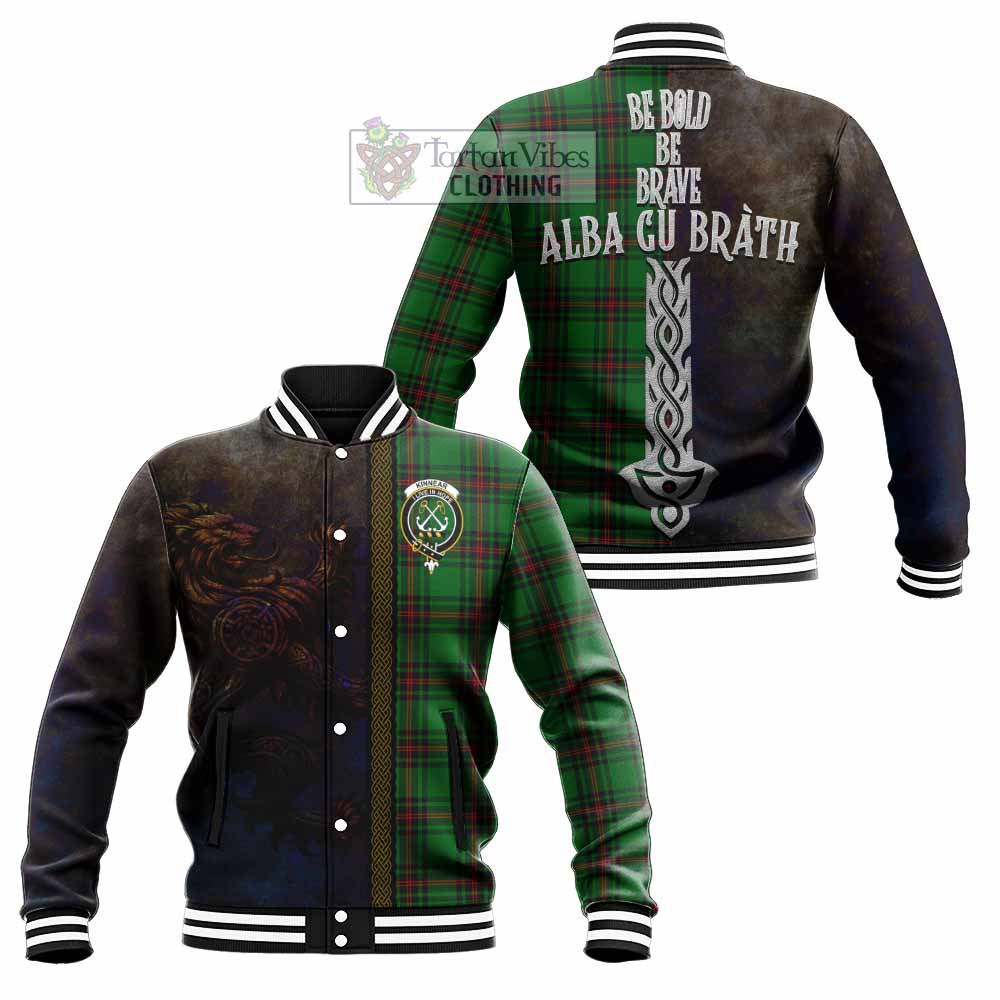 Tartan Vibes Clothing Kinnear Tartan Family Crest Baseball Jacket Alba Gu Brath Be Brave Lion Ancient Style