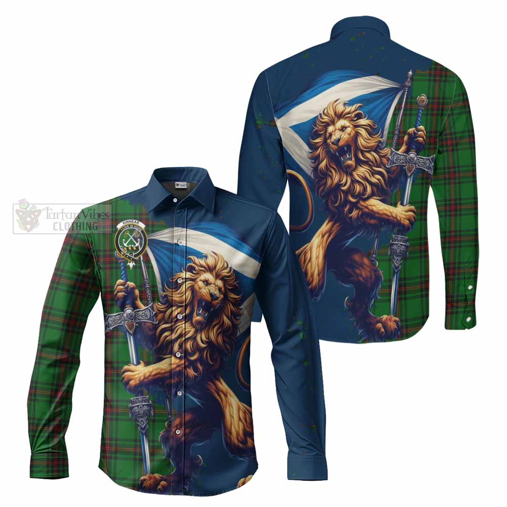 Tartan Vibes Clothing Kinnear Tartan Family Crest Long Sleeve Button Shirt with Scottish Majestic Lion