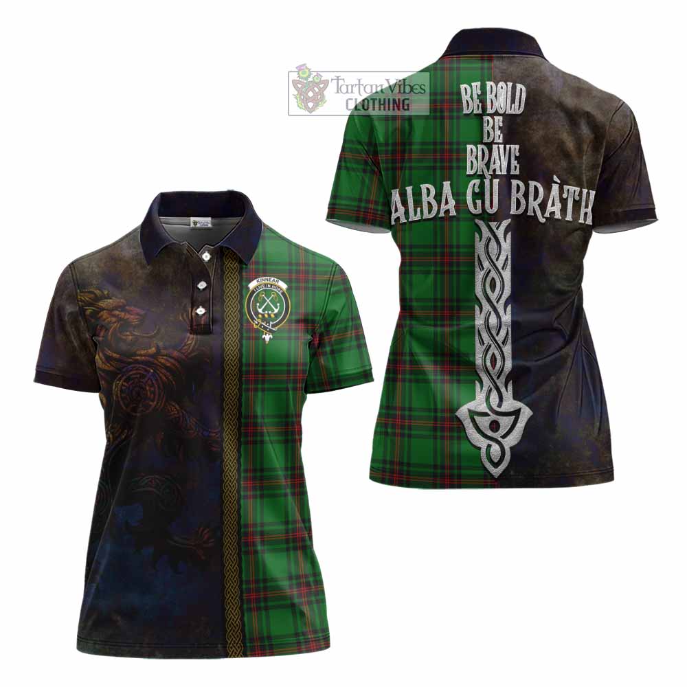 Tartan Vibes Clothing Kinnear Tartan Family Crest Women's Polo Shirt Alba Gu Brath Be Brave Lion Ancient Style